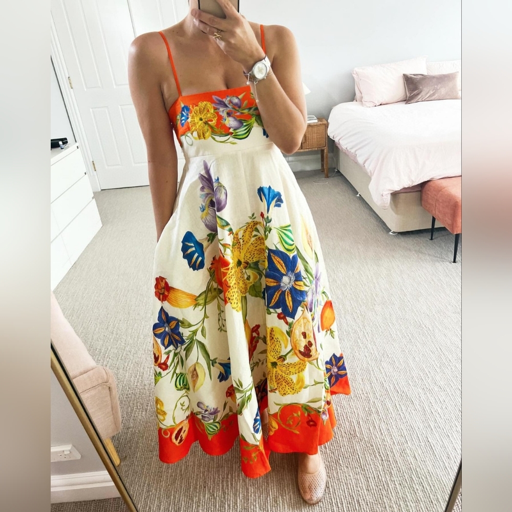 Alemais Floral Maxi Dress in Cream and Orange NWOT - Picture 2 of 15